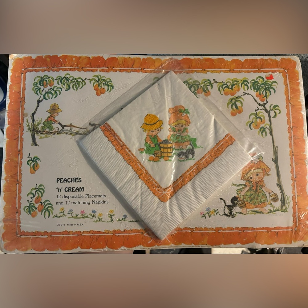 Vintage “peaches n cream” 12 matching placemats and napkins set